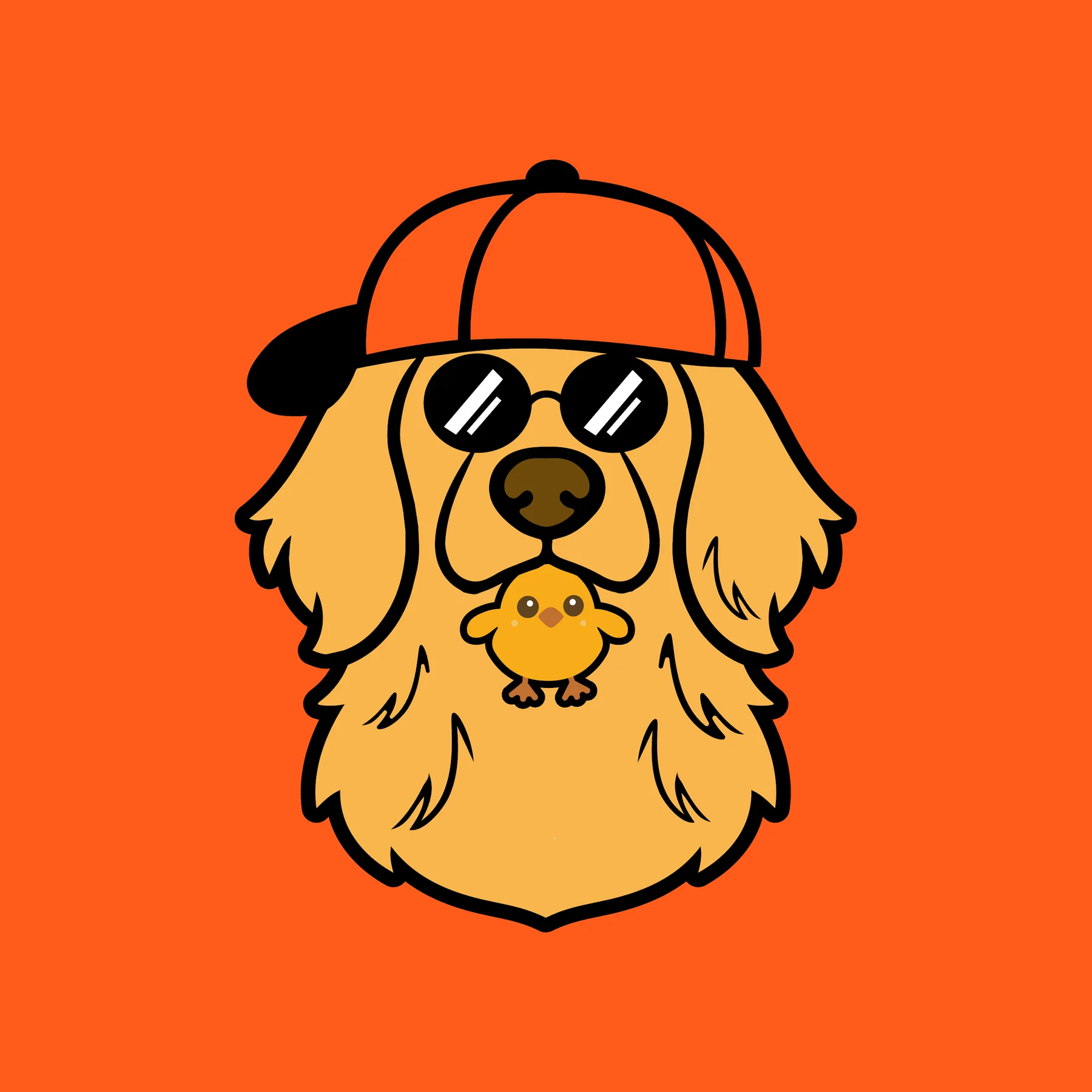 Mascota de la marca: golden retriever con gorra y lentes